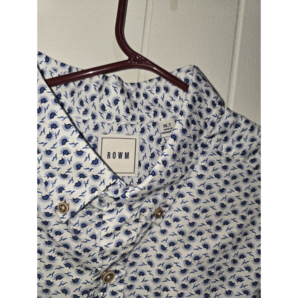 NWT ROWM Shirt Mens S/S Big Tall Size 2XT 2XLT XL Button Down White Printed $52